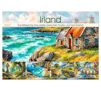 Irland. Künstlerische Aquarelle zwischen Küste und Hochland (Wandkalender 2027 DIN A3 quer), CALVENDO Monatskalender: Die raue Schönheit und kulturelle Seele der grünen Insel in leuchtenden Aquarellen