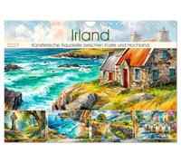 Irland. Künstlerische Aquarelle zwischen Küste und Hochland (Wandkalender 2027 DIN A4 quer), CALVENDO Monatskalender: Die raue Schönheit und kulturelle Seele der grünen Insel in leuchtenden Aquarellen