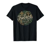 Irlanda La Isla Esmeralda con Símbolos Irlandeses Impresión Desgastada Camiseta