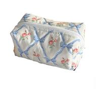 irLocy Coquette Bow Y2K - Bolsa de maquillaje acolchada pequeña con diseño floral, Flor azul