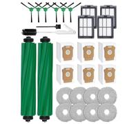 iRobacc Juego de 28 Piezas de Repuesto para iRobot Roomba Plus 405/505 Combo Robot Aspirador: 2 Cepillos Principales 6 Cepillos Laterales 4 Filtros HEPA 6 Bolsas de Aspiradora 8 Toallitas 2 Cepillos