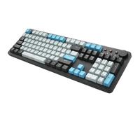 irocks K73M Teclado mecánico para juegos con perilla de control de medios, 107 teclas, teclas PBT, teclas de acceso rápido multimedia, cable USBC desmontable (interruptores Cherry MX Brown, azul