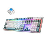 iRocks K74R Keboard mecánico inalámbrico RGB iluminado para juegos, interruptores intercambiables en caliente, diseño flotante fácil de limpiar, PBT 107 teclas NKRO, cable USB-C desmontable, azul isla