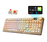 iRocks K85R Teclado mecánico inalámbrico recargable RGB retroiluminado para juegos con pantalla LCD, interruptores marrones prelubricados intercambiables en caliente, 98 teclas PBT, cable desmontable
