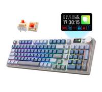 iRocks K85R Teclado mecánico inalámbrico recargable RGB retroiluminado para juegos con pantalla LCD, interruptores marrones prelubricados intercambiables en caliente, 98 teclas PBT, cable desmontable