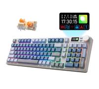 iRocks K85R Teclado mecánico inalámbrico recargable RGB retroiluminado para juegos con pantalla LCD, interruptores prelubricados intercambiables en caliente, 98 teclas PBT, cable desmontable USB-C