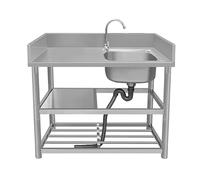 IROEJT Fregadero de Cocina Comercial de Acero Inoxidable con Grifo, colador y Panel. Diseño de un Solo Seno, Ideal para barbacoas al Aire Libre, acampadas y Uso en el jardín. Du，R2 80x50x80cm