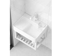 IROEJT Lavabo de cerámica para Cocina/baño, con Grifo y Soporte de Acero Inoxidable, Apto para lavadero, Comedor, Aseo y Uso doméstico. Disponible en un Solo Color. Medidas: 51 ，One Color Left51*40cm