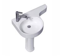 IROEJT Lavabo de Esquina Independiente para lavandería, Lavabo de Pedestal para baño, Ideal para Espacios pequeños, Lavabo de cerámica de pie con rebosadero, Grifo y desagüe, la，One Color Left