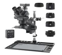 IROEJT Microscopio de observación 3,5X-50X 100X Simul-Focus 7050 Microscopio trinocular estereoscópico con cámara de Pantalla táctil Banco de Trabajo de Aluminio