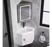 IROEJT Mueble de baño de Esquina con Lavabo y Espejo LED, Mueble de baño de Esquina con Lavabo, Mueble de baño pequeño de Pared, Juego de tocador para Espacios pequeños, Bianco 43 cm/16