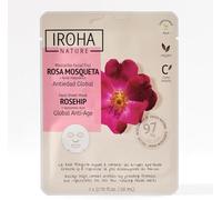IROHA NATURE - Mascarilla facial rosa mosqueta | 20 ml | Ácido hialurónico, tisú, piel seca, sin alcohol, tamaño viaje