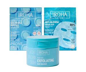IROHA NATURE - Pack Antiimperfecciones | Cosmética Coreana con Ácido Salicílico | Mascarilla, Discos Tónico y Parches SOS | Control Grasa | Set Profesional