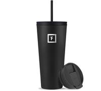 IRON °FLASK Vaso clásico de 2 32 onzas 2 tapas (pajita flip) botella de acero inoxidable aislada al vacío moderna de doble pared simple taza de viaje Hydro Water Metal Cantien Negro medianoche