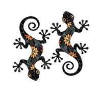 Iron Gecko Duo, par de lagartos de bronce, acento de jardín con acabado de metal recubierto resistente a la intemperie, decoración de pared con escultura colgante doble, estatua de patio, exhibición p