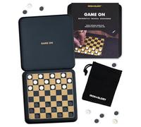 Iron & Glory - Juego de damas magnéticas de viaje, estuche de lata duradero con piezas magnéticas seguras, juego de mesa compacto y portátil, juego de estrategia familiar con bolsa de transporte para