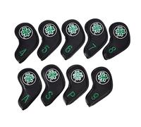 Iron Headcovers 9Pcs Set | Water - Proofing PU & Plush Guard for Iron Heads | Secure Hook Loop Design with Embroidery | Numbered Covers 4 5 6 7 8 9 P S A (Black)