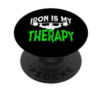 Iron is My Therapy Gym Motivación Entrenamiento Levantamiento Diseño PopSockets PopGrip Adhesivo