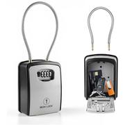 Iron Lock® Caja de seguridad XXL portátil y montada en la pared con grillete de cable extraíble, impermeable, para interiores y exteriores, combinación de 4 dígitos con código reajustable con
