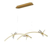 Iron Long Strip Pendant Light, Metal Linear Hanging Lamp with Dragonfly Decorative Lighting Fixtures, LED Dining Room Suspension Lamps, Minimalist Kitchen Island Chandeliers