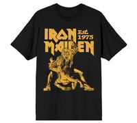 Iron Maiden Est 1975 - Camiseta con estampado de garra amarilla, Negro -, Large
