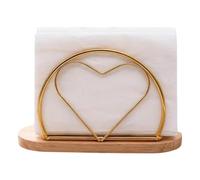 Iron Napkin Holder With Rubber Wood Base - Heart Shape 15.7x10x6.7cm 133g Creative Table Napkin Rack For Home Kitchen Restaurant Cafe - Decorative Paper Clip