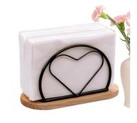 Iron Napkin Holder With Rubber Wood Base - Heart Shape 15.7x10x6.7cm 133g Creative Table Napkin Rack For Home Kitchen Restaurant Cafe - Decorative Paper Clip