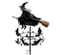 Iron The Enchanted Witch Garden Wind Spinner… | El molinillo de viento encantado de bruja para jardín; arte de Halloween en metal para exterior; bastón decorativo para