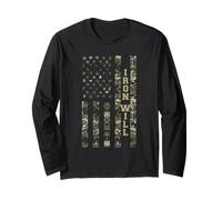 Iron Will USA Patriotic Distressed American Flag Design Manga Larga