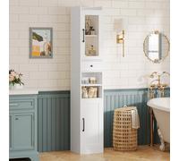 IRONCK Armario de baño alto con cajón y puerta, gabinete de almacenamiento delgado y estrecho independiente de 71 pulgadas de alto, con estantes ajustables, barra de papel higiénico retráctil, para