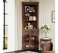 IRONCK Armario esquinero de 71.3 pulgadas de alto, gabinete de almacenamiento de mediados de siglo con puertas de vidrio y estante ajustable, almacenamiento de baño con 3 estantes abiertos, ahorro de