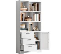 IRONCK Estantería para libros con puertas y 3 cajones, estantería de 6 niveles de altura de 70.9 pulgadas con almacenamiento moderna estantería con 6 cubos abiertos para oficina en casa, sala de estar