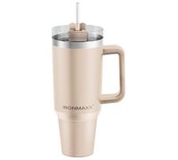 IronMaxx Cup con Asa - Beige 1,2L | Con pajita incluida | Diseño delgado en acero inoxidable | Hermético, térmico, duradero