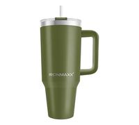 IronMaxx Cup con Asa - Olive Grün 1,2L | Con pajita incluida | Diseño delgado en acero inoxidable | Hermético, térmico, duradero