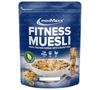 IronMaxx Fitness Muesli - Chocolate Bolsa de 500 g | Muesli vegano alto en proteínas con crujientes | Contenido reducido en azúcar y alto en fibra