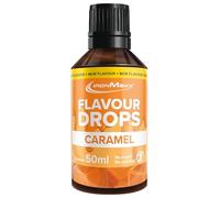 IronMaxx Gotas Sabor Caramelo 50 ml - Gotas Saborizantes Sin Calorias ni Azucar - Edulcorante Liquido Vegano para Yogur, Cafe y Postres - Con Cuentagotas