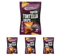IronMaxx Protein Tortilla Chips - Barbecue Bolsa de 60 g | Snack crujiente alto en proteínas de soja y yuca | Rico en fibra y sin gluten | Ideal para una dieta consciente y para llevar (Paquete de 4)