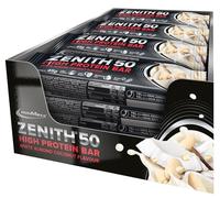 IronMaxx Zenith 50 High Protein Bar - White Pistachio Crisp - 16 barritas proteicas de 45 g con un 50% de proteínas por unidad, snack bajo en azúcares con cobertura cremosa