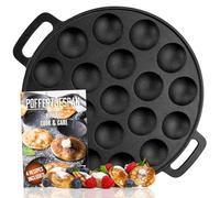 IRONO Sartén de Hierro Fundido para Mini Panquecas - Panquequera Pancakes - Sarten 19 Mini Panqueques, Poffertjes, Crepes,Tortitas