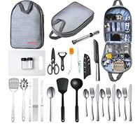 Ironsten Camping Cooking Utensils Set Camp Kitchen Equipment Portable Picnic Cookware Kit Bag Campfire Grill Utensil Gear Essentials Gadgets Accessories for RV Car, Tent Campers, Outdoor Picnics BBQ