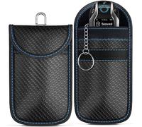 Ironstripe Paquete de 2 bolsas Faraday con costuras azules reales para llavero, bolsa protectora con bloqueo RFID, calidad premium, elegante funda antirrobo para llaves de coche/bloqueador de señal de