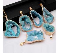Irregualr Collar con colgante Druzy de cuarzo natural Cristal curativo Chapado en oro SlicesTop perforado Colgante-Azul