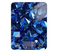 Irregular Polygon - Báscula eléctrica eléctrica de cristal azul, fácil de limpiar, portátil, para viajes, 11 libras/1 onzas, escala pequeña de 5 kg/5 g con 4 unidades para asar, hornear y asar (pilas