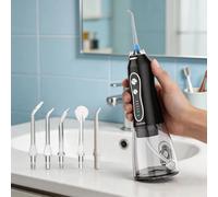 Irrigador Bucal Inalámbrico H2ofloss, 140 PSI, Recargable, 5 Modos, 5 Boquillas para Encías Sensibles, Aparatos Ortodóncicos, Implantes y Limpieza Dental Negro