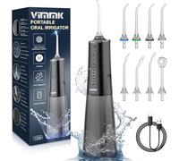 Irrigador bucal inalámbrico limpiador dental eléctrico, Vimmk Dental Water Flosser 5 modos y 8 boquillas USB-C recargable agua Flosser IPX7 resistente al agua, tanque de agua de 300 ml, limpiador de