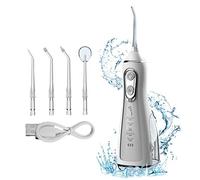 Irrigador bucal portátil inalámbrico para limpieza de dientes, recargable e impermeable IPX7, irrigador bucal dental de viaje con tanque de 300 ml (blanco)