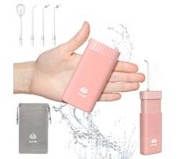 Irrigador bucal portátil para dientes, púas de hilo dental de viaje, mini irrigador oral inalámbrico recargable con tanque de agua telescópico, IPX7 impermeable para soporte y cuidado de dientes