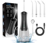 Irrigador bucal portátil recargable, hilo dental con agua para dientes, irrigador dental inalámbrico profesional 5 boquillas 5 , IPX7 300ML para limpiar los dientes, para el hogar y viajes