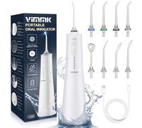 Irrigador Bucal Portatil, Vimmk Irrigador Dental Inalámbrico Profesional 8 Boquillas 5 Modos, IPX7 Impermeable 300ML USB-C Recargable Para Limpieza Dientes, Para el Hogar y los Viajes (Blanco)