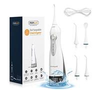 Irrigador Dental, Irrigador Bucal Portátil para Dientes con Depósito de 300 ml, 4 Boquillas para Viaje y Familia, USB Recargable